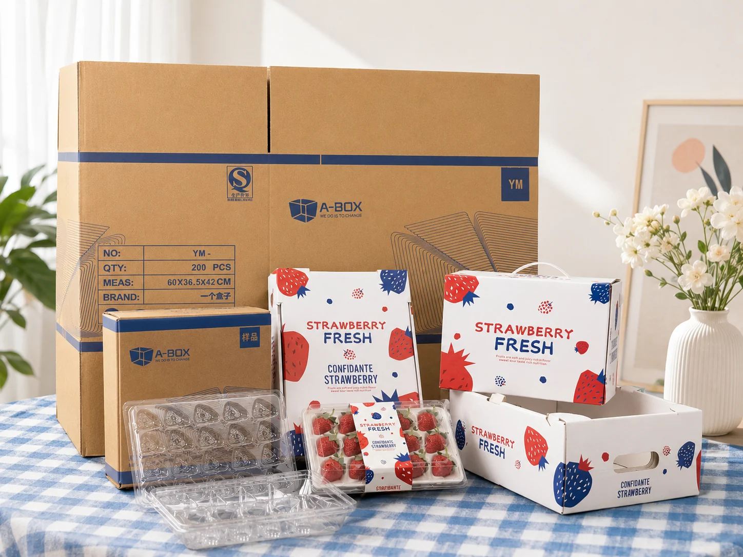 Retail packs, cartons, and fruit form linked packaging systems.